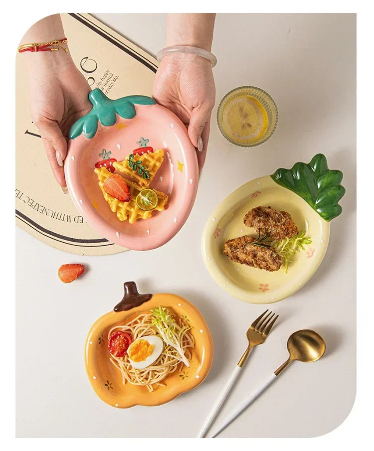 Fruit Plates Ceramic Household Cute Dessert Plates Salad Plates Home Desktop Fun Decoration Plates Mini Trays Kitchen Oil Plates