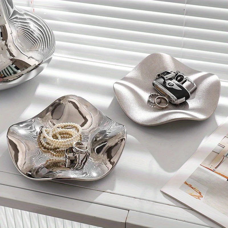 Ceramic Jewelry Tray - Unique Flower Design Storage Display Plate for Accessories, Artistic Home Decor, Jewelry Trays