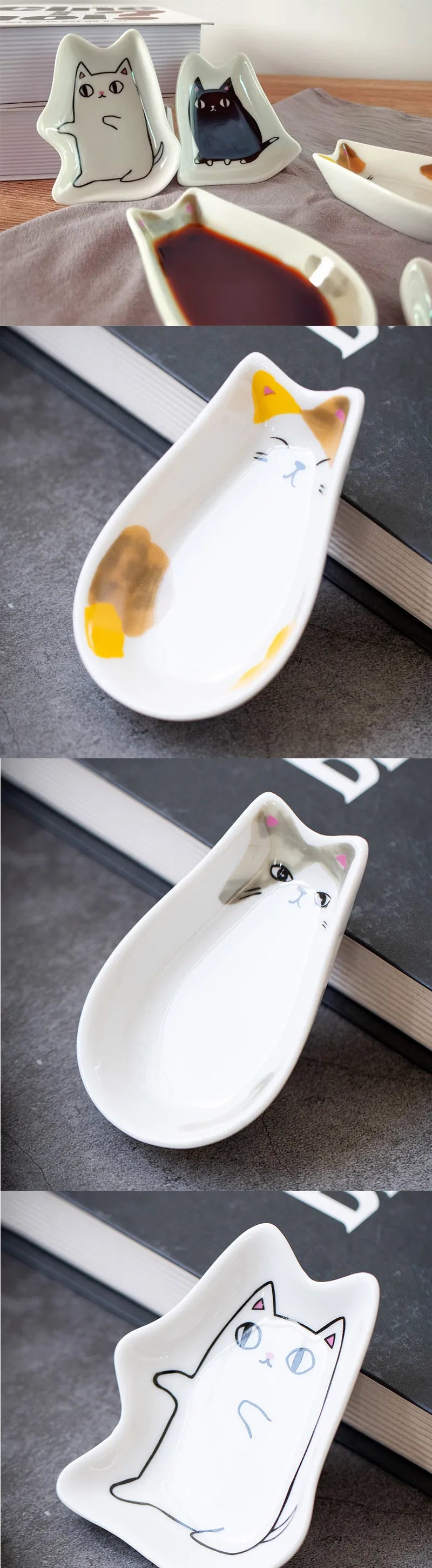 Ceramic Seasoning Dish Create Meaning Dish Japanese Cartoon Cute Cat Sauce Vinegar Dish Decoration Piece Wasabi Soy Sauce Dish