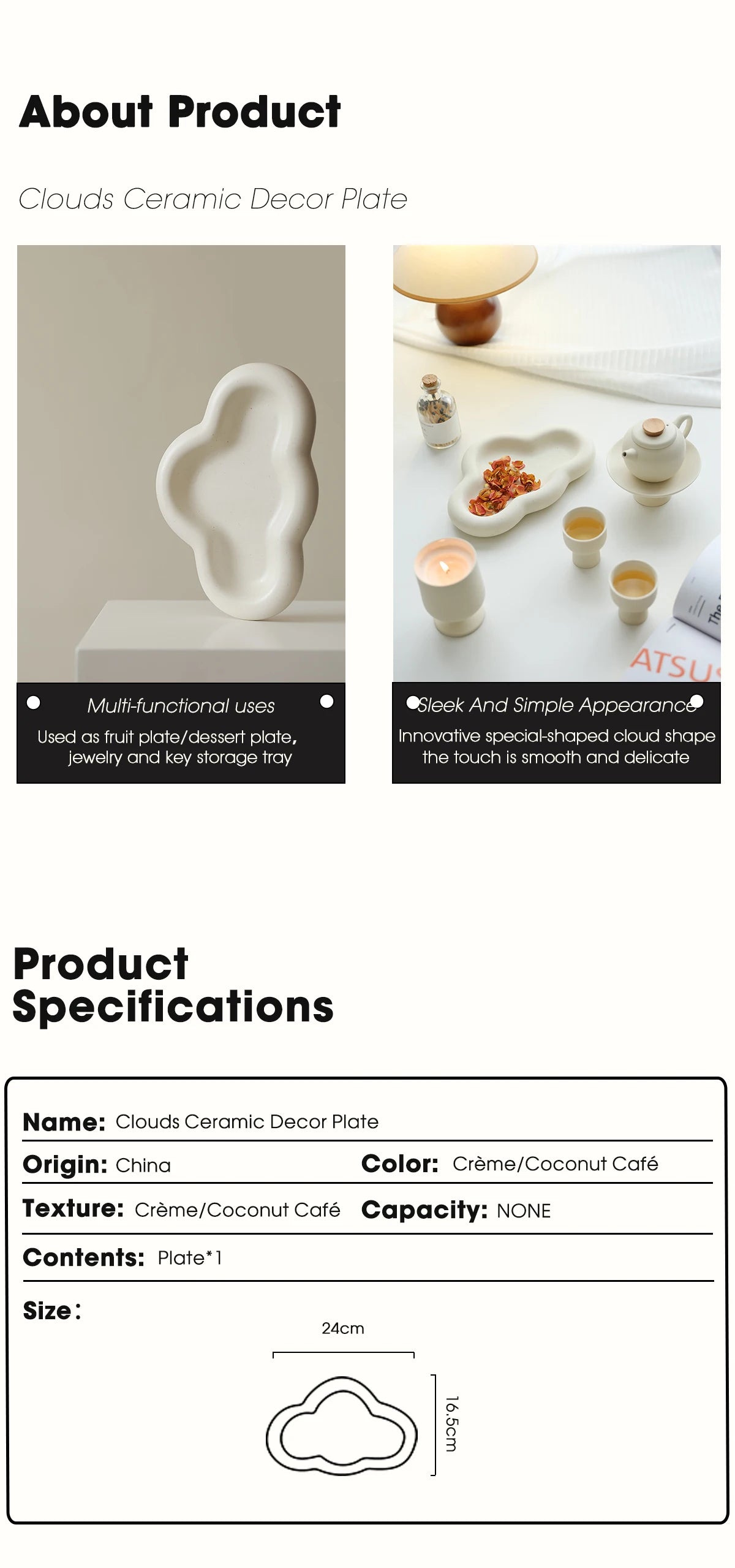 Cloud Chubby Dessert Plate, Ceramic Decorative/Dinner/Fruit/Dessert/Jewelry Tray, Suitable for Wedding/Birthday/Party