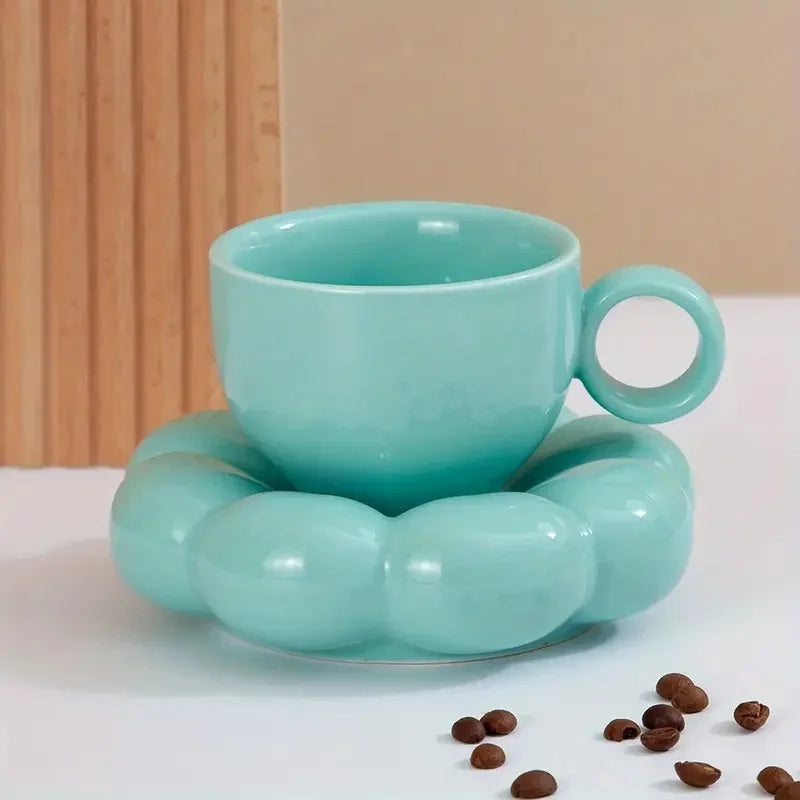 Ceramic Cloud-Shaped Coffee Cup Creative Sunflower Saucer Unique Office Afternoon Tea Mug Exquisite Milk Cups Kitchen Drinkware