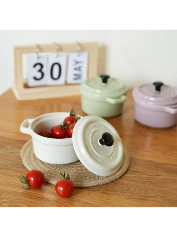 Ceramic Breakfast Bowl with Hanging Ears Anti-scalding Microwaveable Kid's Steamed Egg Food Bowl with Lid Household Soup Bowl