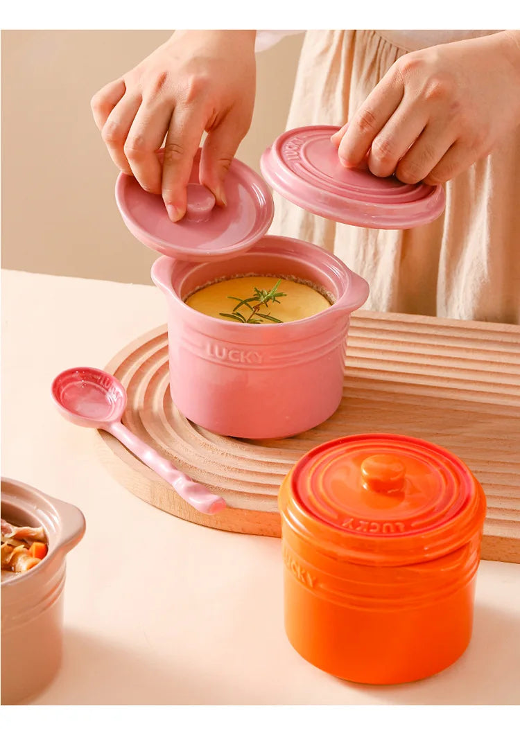 Double Lid Ceramic Bowl,Bird's Nest Steamed Egg Bowl Dessert Cup Stockpot for Boiling, Simmer Cooking Pot Kitchen Cooking Tools