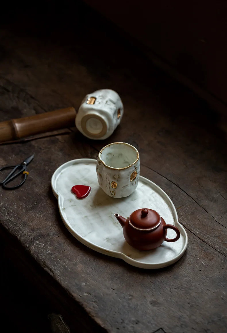 Creative Dry Brew Tray Ceramic Tea Tray Powder Introduction Oval Retro Home Use