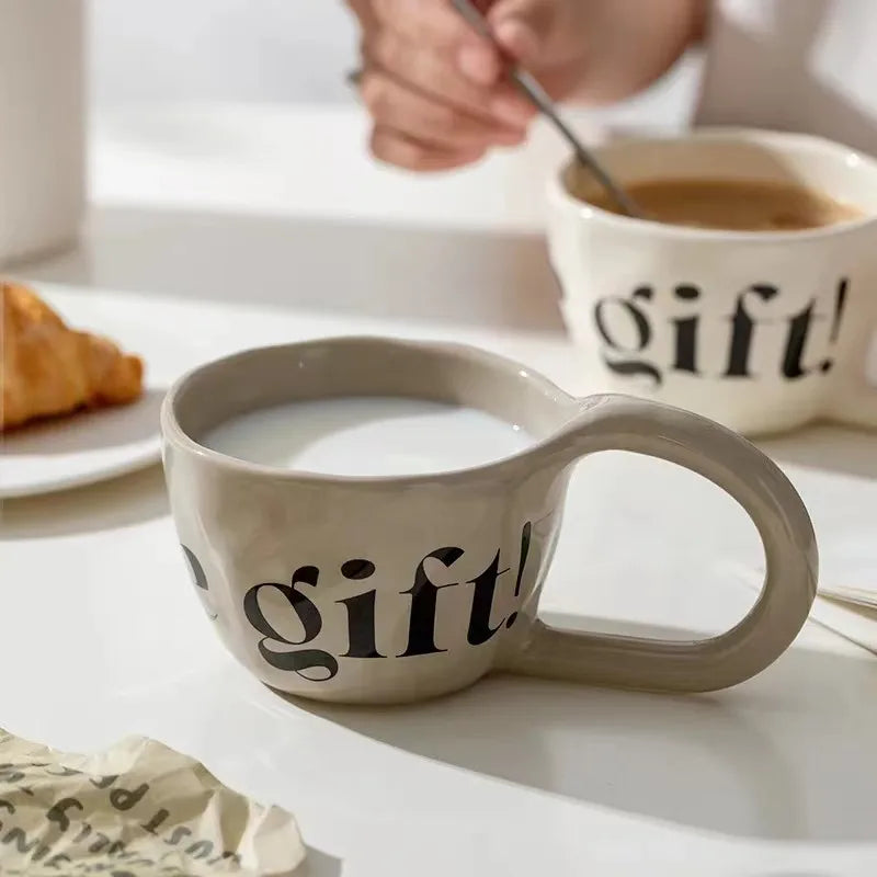 350ml Large Capacity Ceramic Mug Hand Pinched Big Ears Home High Value Water Cup Milk Coffee Cup Couple Pair Gift Cup