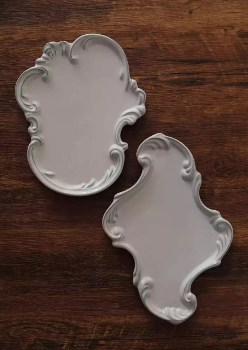 Vintage lace handmade ceramic tray, dining plate, creative bathroom, bedroom jewelry, aromatherapy tray, jewelry dish