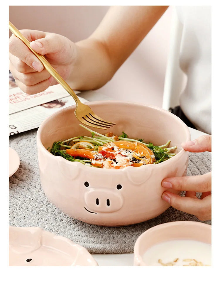 European Creative Cute Pink Pig Tableware Dishes Home Ceramic Plate Breakfast Nordic Wind Irregular Matte Plate Kitchen Utensils
