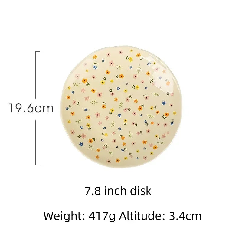 Korean Ceramic Bowl Dish with Fresh Flower Design INS Style High Appearance Level Home Domestic Rice Dish Fruit Salad Bowl
