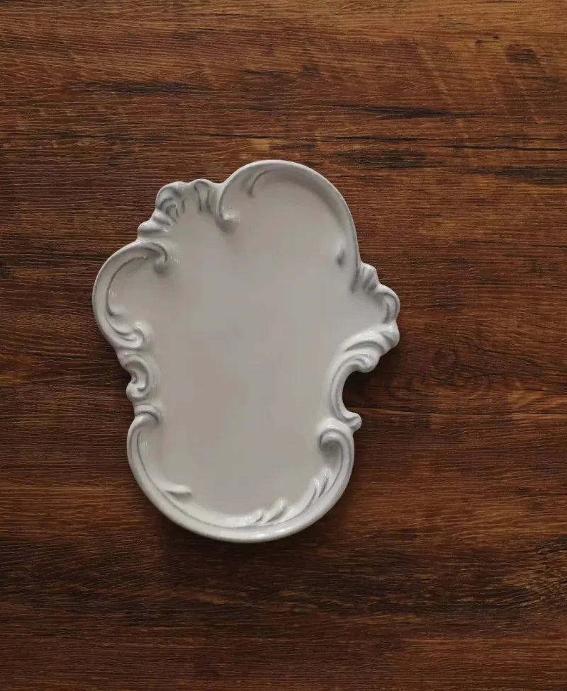 Vintage lace handmade ceramic tray, dining plate, creative bathroom, bedroom jewelry, aromatherapy tray, jewelry dish