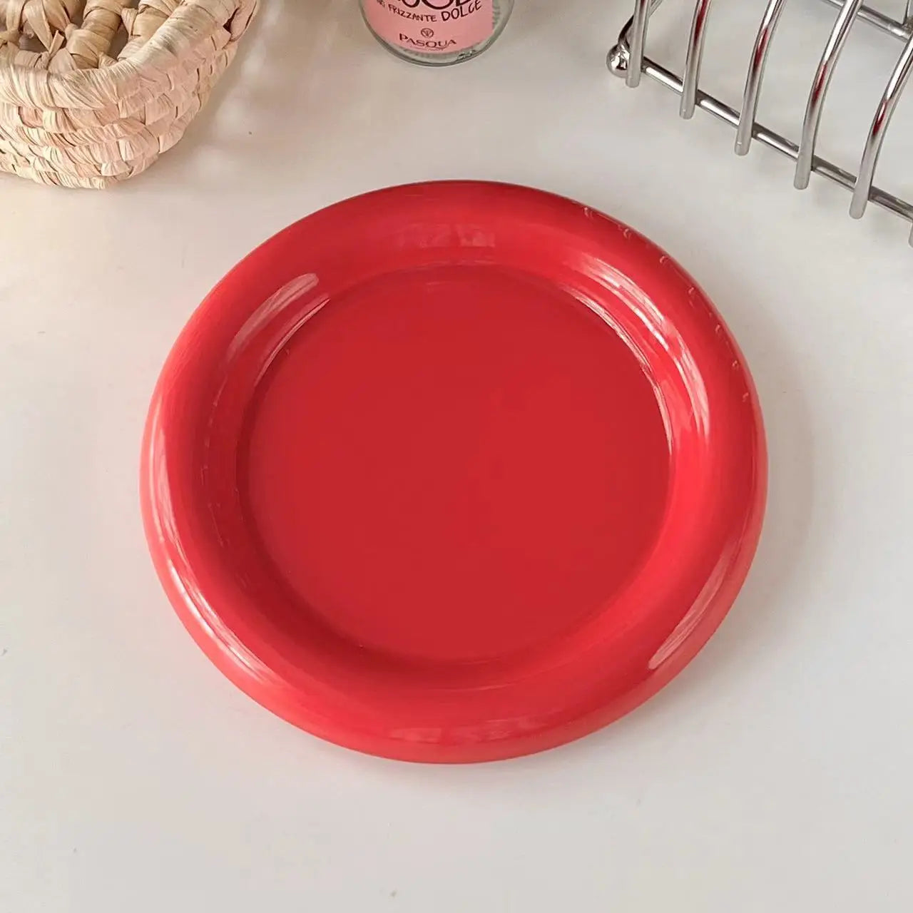 Round Ceramic Food Plate Ins Style Thick-edged Western Food Plate Creative Nordic Tableware Dessert Plate Steak Pasta Plate
