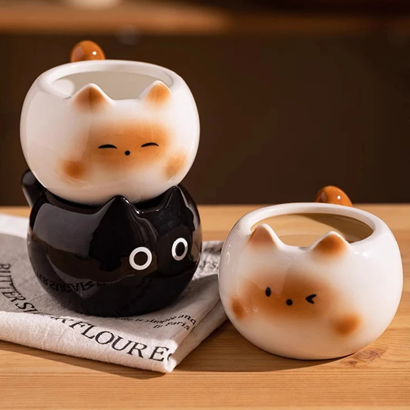 1Pc Siamese Cat Coffee Cup Creative Cute Kitten Mug High-Looking Exquisite Cup Suitable for Coffee Shop Latte Latte Cup Office Living Room Home Bedroom Drinking Cup Afternoon Tea Flower Tea Black Tea Cup Gift