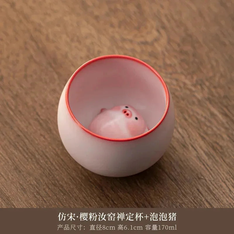 Creative Pig Inside Ceramic Teacup, Funny Bubble Spitting Pig Design, Espresso Coffee Water Mug, Cute Novelty Gift