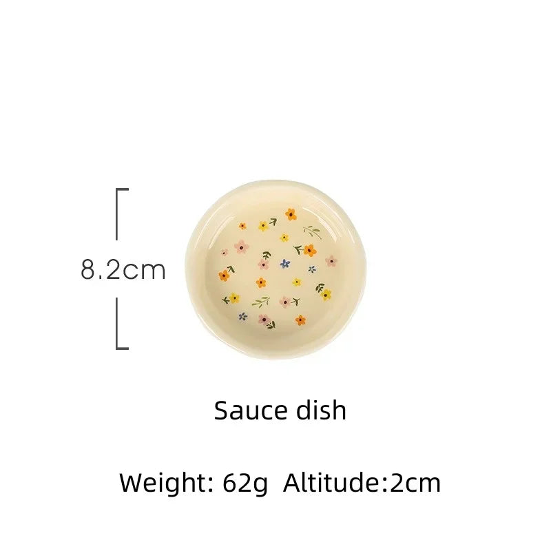 Korean Ceramic Bowl Dish with Fresh Flower Design INS Style High Appearance Level Home Domestic Rice Dish Fruit Salad Bowl