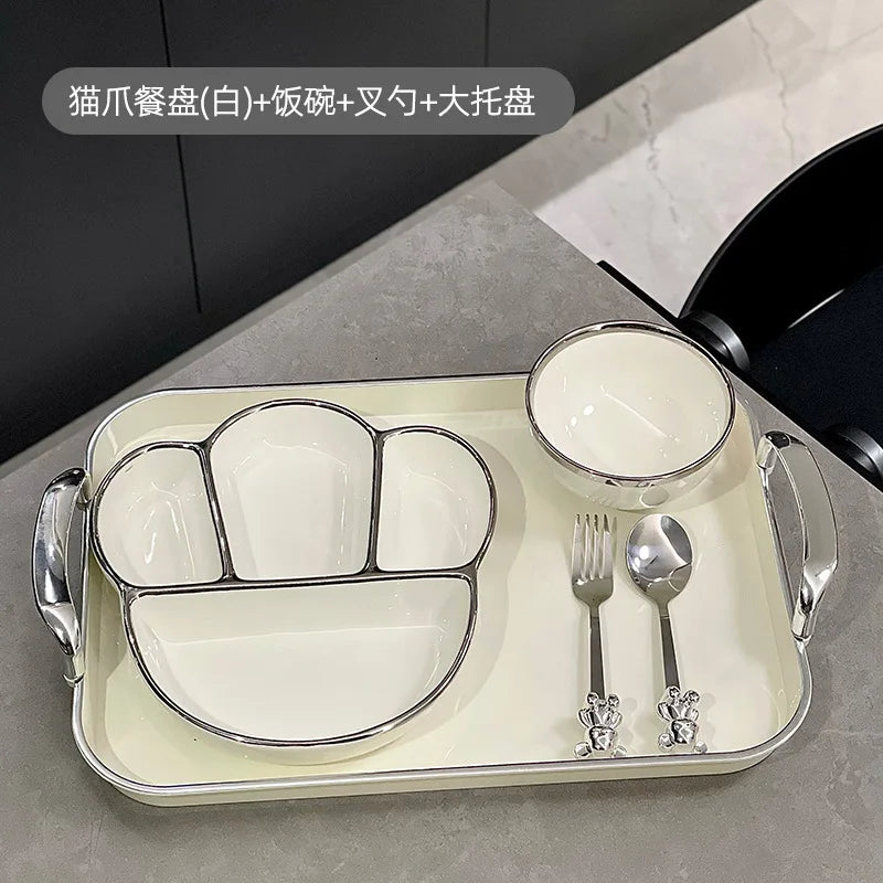 Ceramic Compartmentalized Dinner Plate For Adults To Lose Weight, Cute Dish Plate For One Person To Eat, Separate Meal System