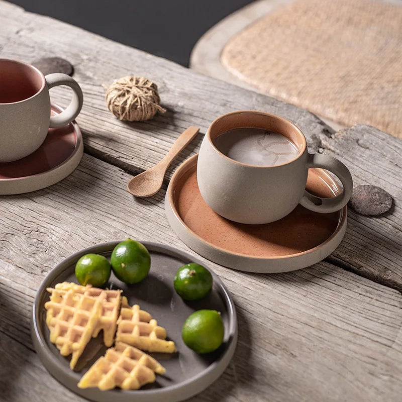 Ceramic Mug set In Japanese Retro Style Minimalist Afternoon Tea Cup Coffee Cup Dessert Mug Valentine's Day Gift cup