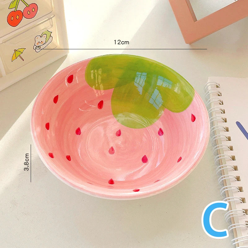 Lovely Strawberry Watermelon Shaped Bowl Spoon Ceramic Cereal Spoons Ramen Soup Spoons Fruit Pattern Serving Bowl Spoon
