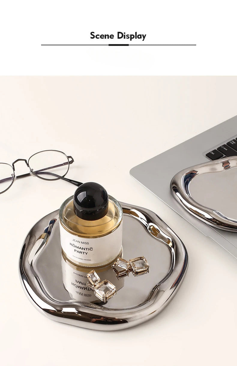 Creative Home Light Luxury Decoration Tray Ceramic Storage Tray Fruit Snack Tray Coffee Table Jewelry Tray Ins Decoration