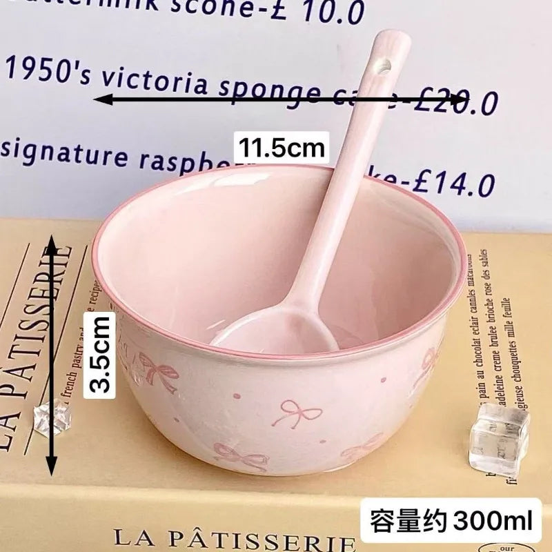 Korean Style Bowknot Underglaze Colored Bowl Plate Ceramic Dining Plate Home Salad Dessert Plate Household Art Tableware Set