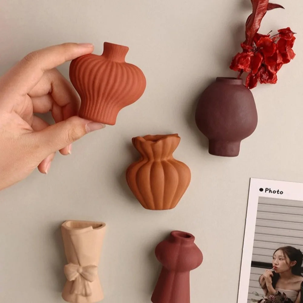 Ceramic Vases Refrigerator Stickers Decorative Exquisite Magnetic Sticker Mini Stylish Simulation Flower Vase Living Room