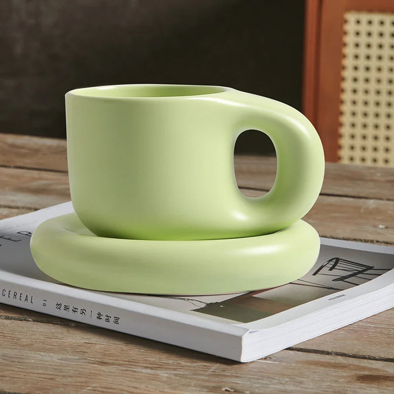 400ml Fat Handmade Chubby Mug Creative Nordic Home Decoration Oval Plate Personalized Ceramic Cup Saucer Coffee Tea Milk Cake