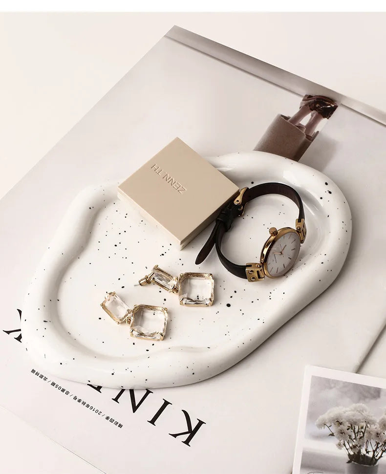 Creative Home Light Luxury Decoration Tray Ceramic Storage Tray Fruit Snack Tray Coffee Table Jewelry Tray Ins Decoration