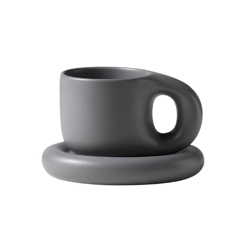 400ml Fat Handmade Chubby Mug Creative Nordic Home Decoration Oval Plate Personalized Ceramic Cup Saucer Coffee Tea Milk Cake