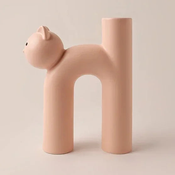 Ceramic Flower Vase H-shaped Cute Tubular Kawaii Cat Vase Room Home Desktop Decoration Room Decor Art Ornament Gift Flowerpot