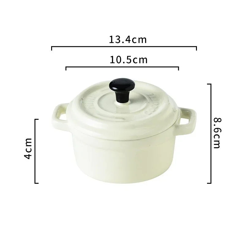 Ceramic Breakfast Bowl with Hanging Ears Anti-scalding Microwaveable Kid's Steamed Egg Food Bowl with Lid Household Soup Bowl