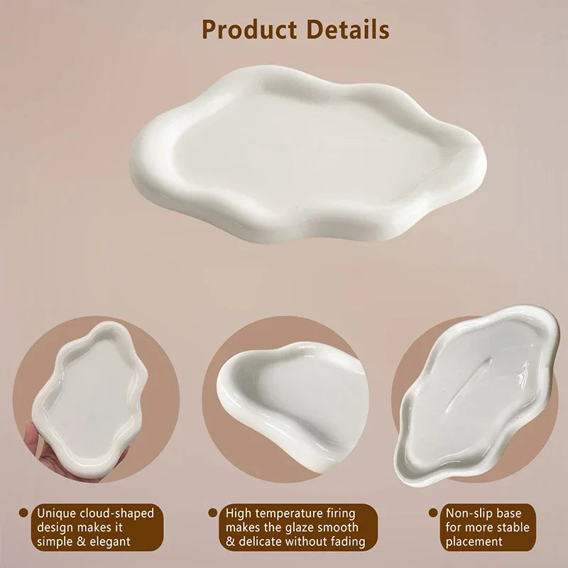 INS Style Cloud Shape Ceramic Plate Exquisite Ornaments Jewelry Dish for Women Jewelry Tray Trinket Tray Dish for Birthday Gifts