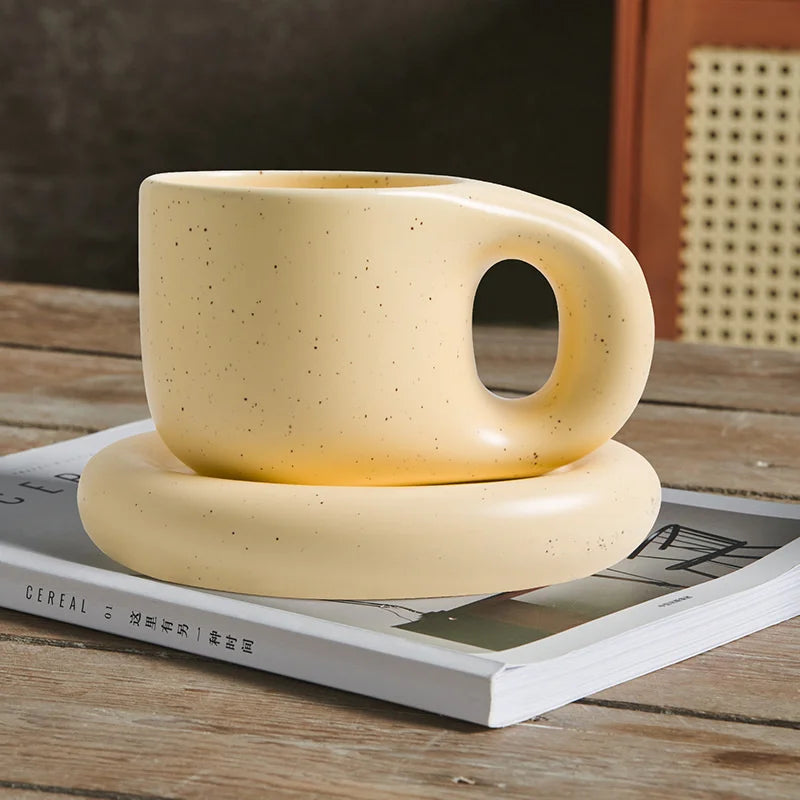 400ml Fat Handmade Chubby Mug Creative Nordic Home Decoration Oval Plate Personalized Ceramic Cup Saucer Coffee Tea Milk Cake