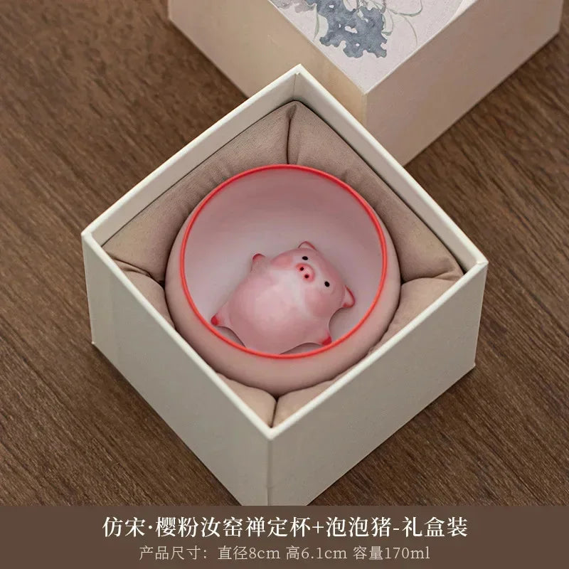 Creative Pig Inside Ceramic Teacup, Funny Bubble Spitting Pig Design, Espresso Coffee Water Mug, Cute Novelty Gift
