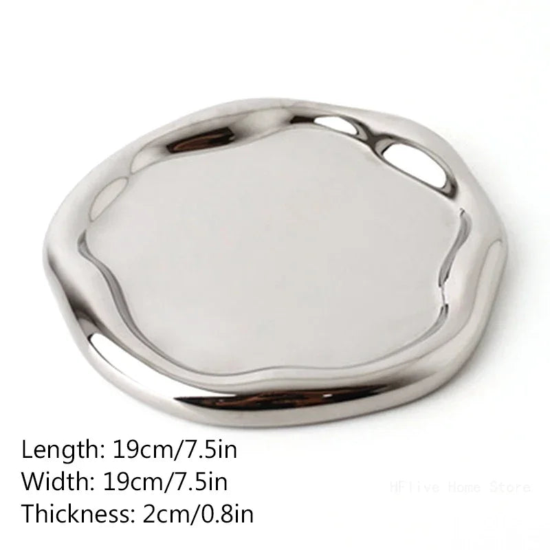 Nordic Silver Plated Ceramic Dish Irregular Tray Decorative Jewelry Organizer ins Creative Tray Luxury Ceramic Storage Tray