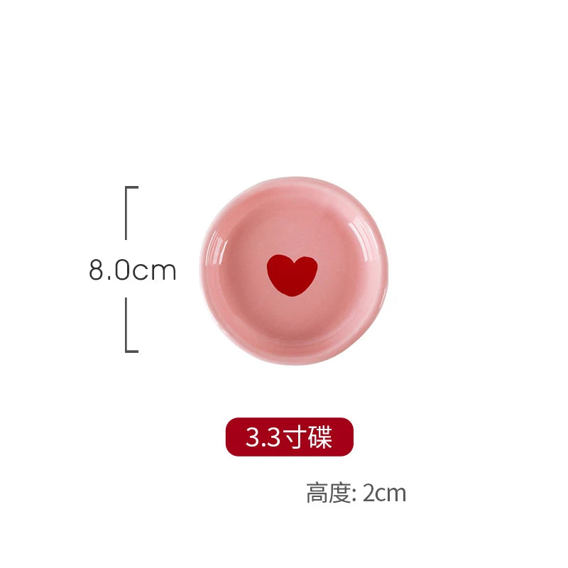 Salad Bowl Pink Heart Pattern Ceramic Plate Coffee Cup Children Dessert Bowl Household Cute Dinner Plates Restaurant Tableware