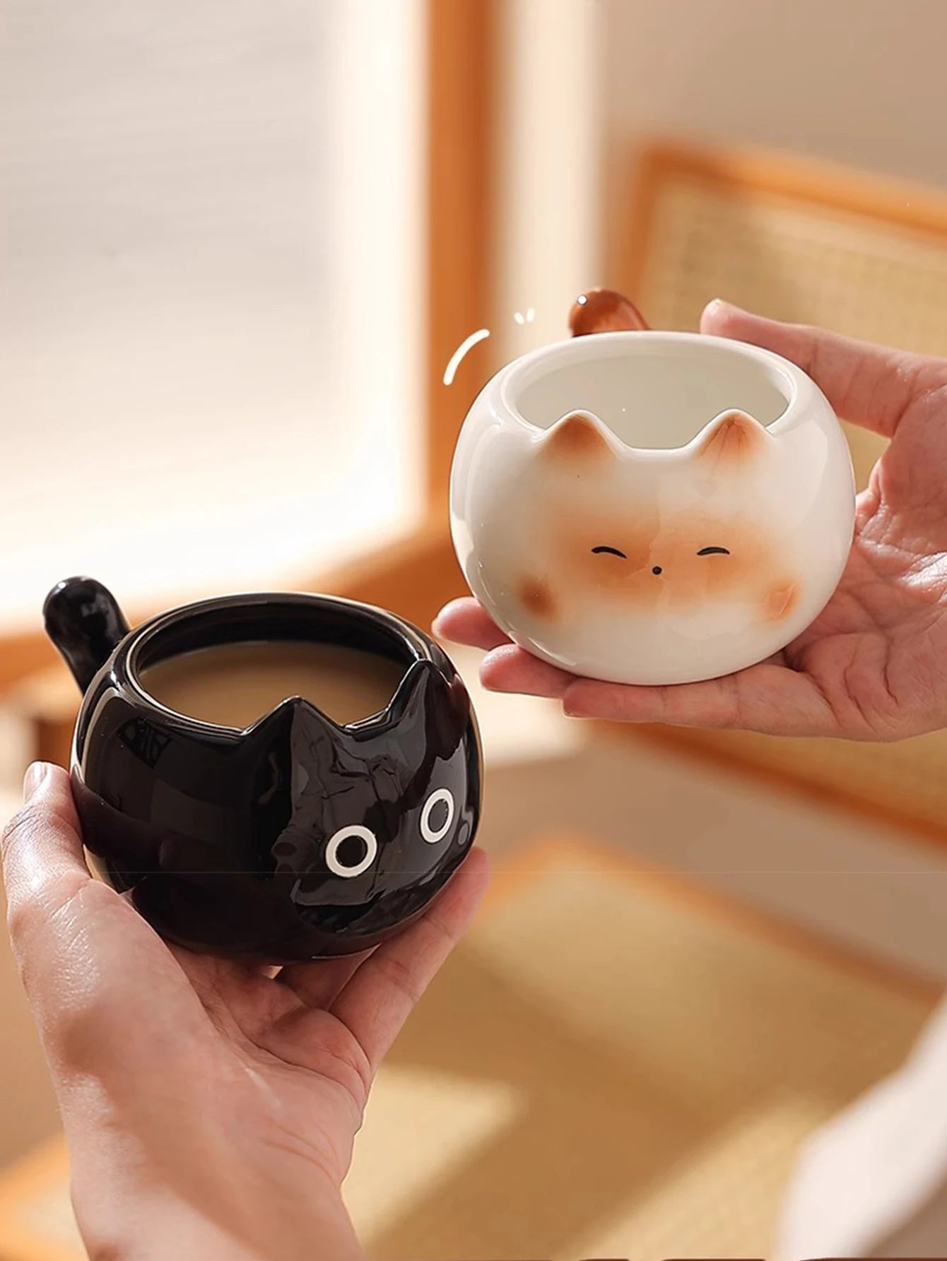 1Pc Siamese Cat Coffee Cup Creative Cute Kitten Mug High-Looking Exquisite Cup Suitable for Coffee Shop Latte Latte Cup Office Living Room Home Bedroom Drinking Cup Afternoon Tea Flower Tea Black Tea Cup Gift