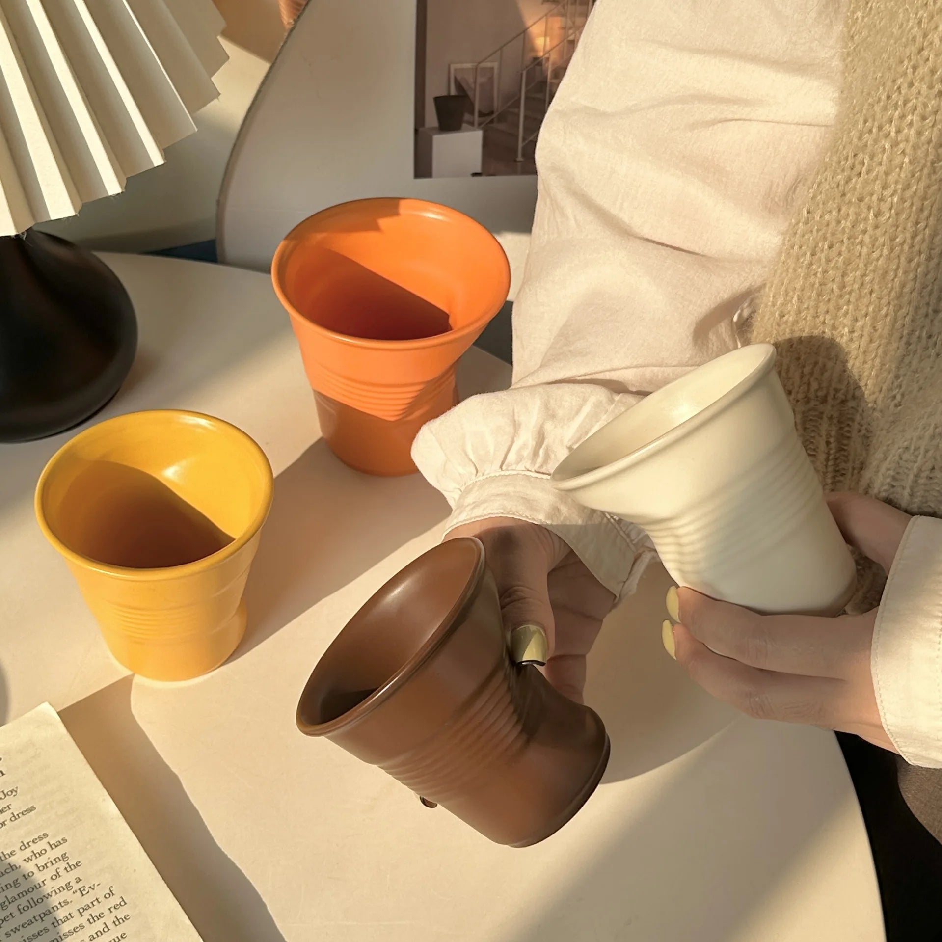 Ceramic Irregular Coffee Cup，200/400ml Pure Color Coffee Mug  Milk Mug Tea Drinks Water Cup，Home Office Tumbler Mugs
