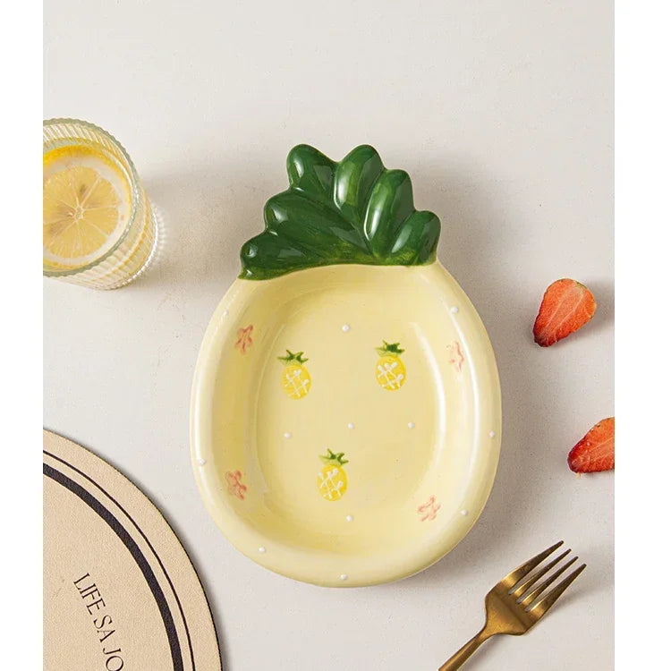 Fruit Plates Ceramic Household Cute Dessert Plates Salad Plates Home Desktop Fun Decoration Plates Mini Trays Kitchen Oil Plates