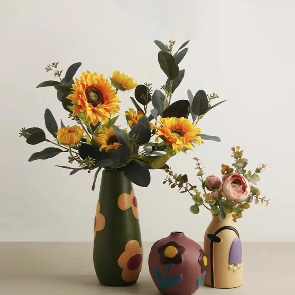 Desktop Ceramic Vase Living Room Flower Arrangement Creative Living Room Home Decoration Morandi Painted Flower Device