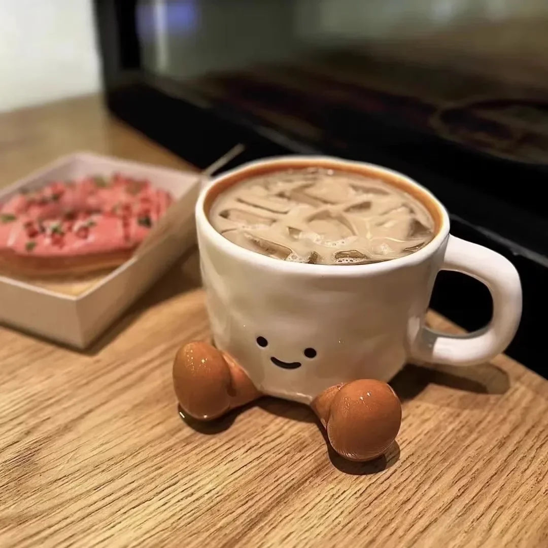 Cute Cartoon Coffee Ceramic Cup Home Desktop Decoration Smiling Face Coffee Cup For Holiday Gift
