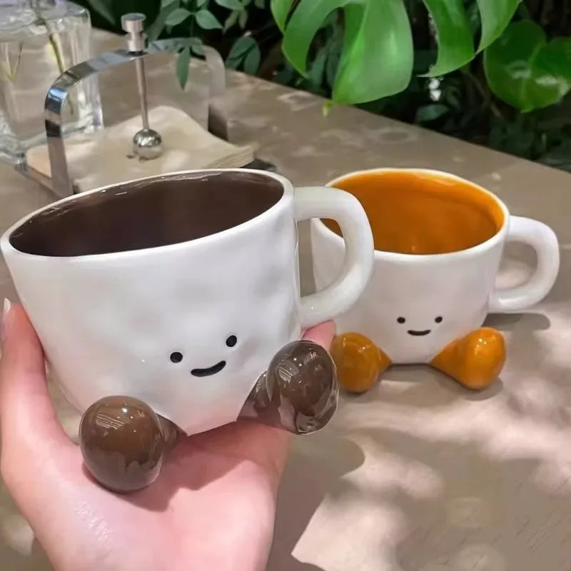 Cute Cartoon Coffee Ceramic Cup Home Desktop Decoration Smiling Face Coffee Cup For Holiday Gift