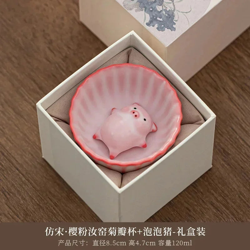 Creative Pig Inside Ceramic Teacup, Funny Bubble Spitting Pig Design, Espresso Coffee Water Mug, Cute Novelty Gift
