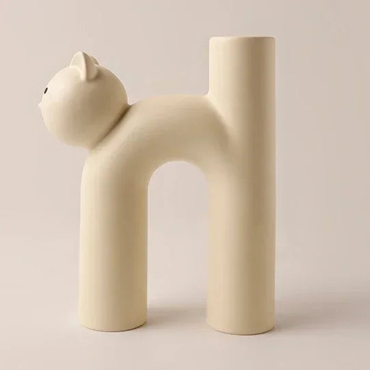 Ceramic Flower Vase H-shaped Cute Tubular Kawaii Cat Vase Room Home Desktop Decoration Room Decor Art Ornament Gift Flowerpot