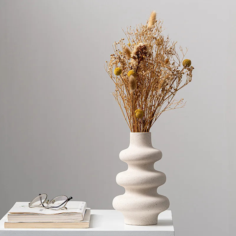 Nordic Style Ceramic Vase Modern White Dried Flower Vases Boho Home Decor Wedding Decoration Accessories Desktop Art Decorations