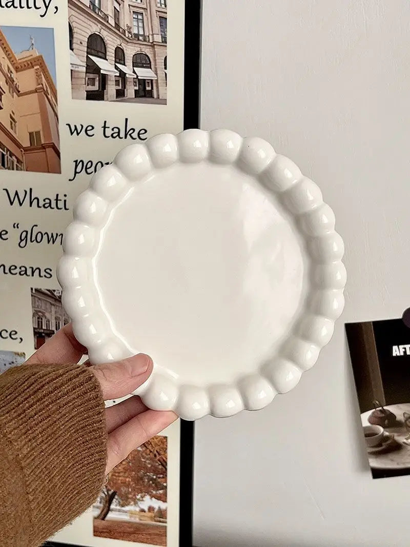 Cream Ins Ceramic Plate Bead Ordering Plate Milk Whisper Korean Wind Bead Edge Dessert Plate Breakfast Dish Home Tableware