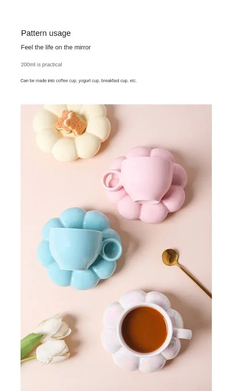 Ceramic Cloud-Shaped Coffee Cup Creative Sunflower Saucer Unique Office Afternoon Tea Mug Exquisite Milk Cups Kitchen Drinkware