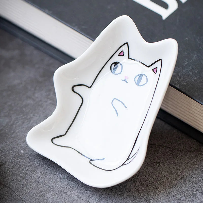 Ceramic Seasoning Dish Create Meaning Dish Japanese Cartoon Cute Cat Sauce Vinegar Dish Decoration Piece Wasabi Soy Sauce Dish