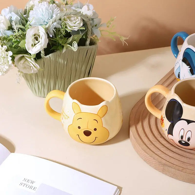 Hot Disney Mickey Mouse Minnie Coffee Mugs Cute Cartoon Donald Milk Mugs Creative Mugs Handle Kids Water Cup With Handgrip 450ml