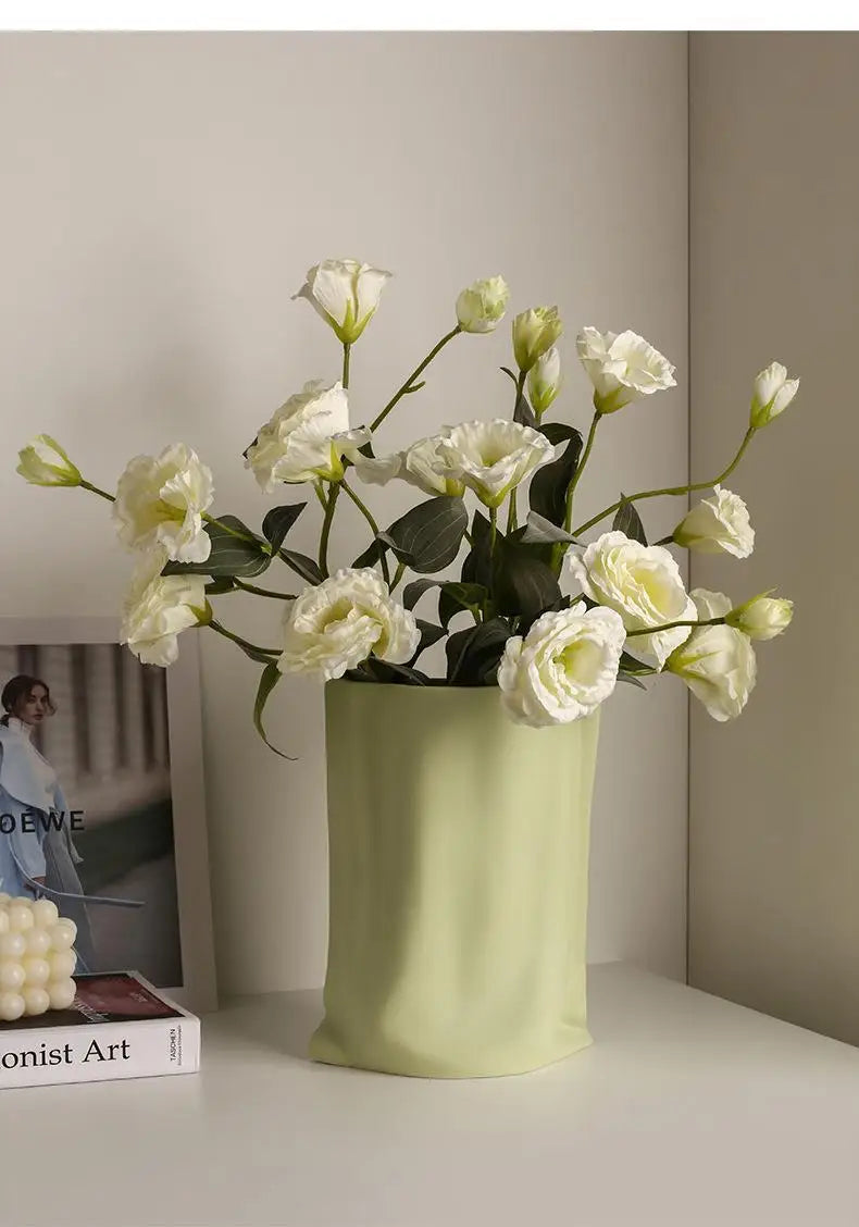 Beihanmei Cream Ceramic Vase Elegant Home Decor for Living Room Entryway Tabletop Flower Arrangement