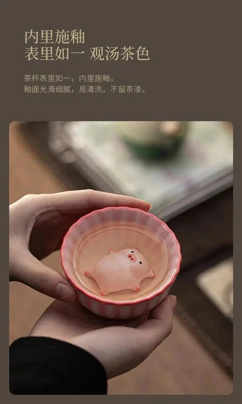 Creative Pig Inside Ceramic Teacup, Funny Bubble Spitting Pig Design, Espresso Coffee Water Mug, Cute Novelty Gift