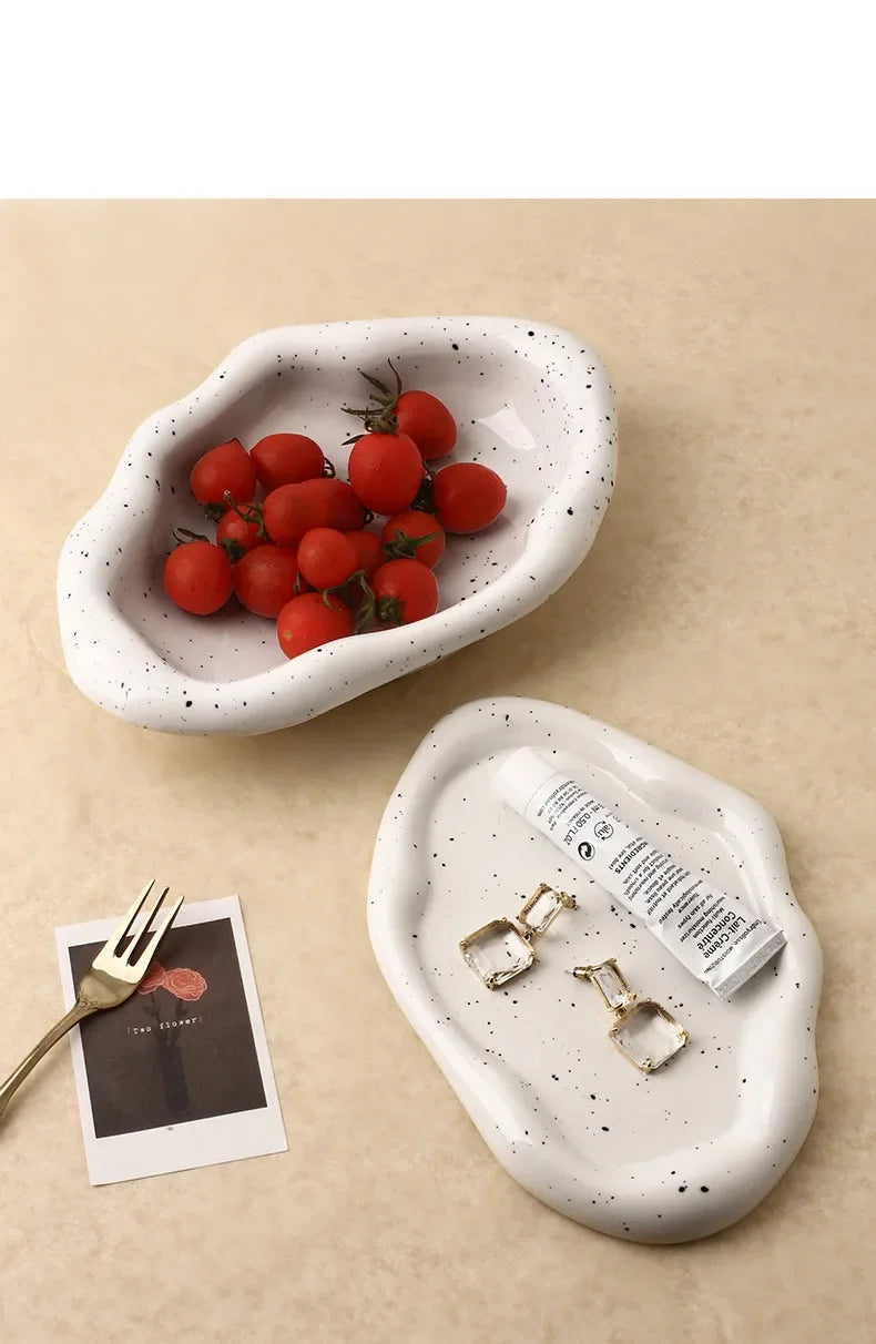 Nordic Silver Plated Ceramic Dish Irregular Tray Decorative Jewelry Organizer ins Creative Tray Luxury Ceramic Storage Tray