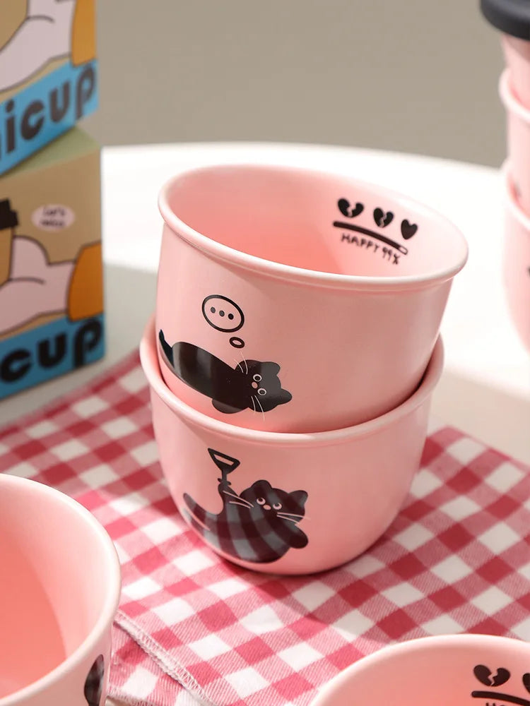 Pink Hand-held Coffee Cup Cute Casual Cup with Lid Female Water Cup French Beautiful Drinking Water Ceramic with Silicone Lid